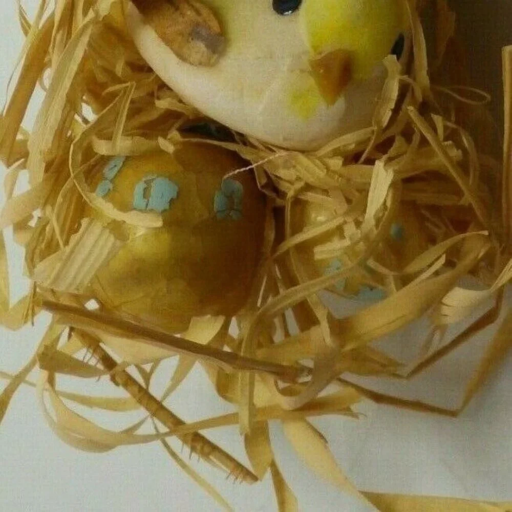 Baby Bird Nest Chick Flocked Pick Egg Floral Basket Decoration Vintage Easter